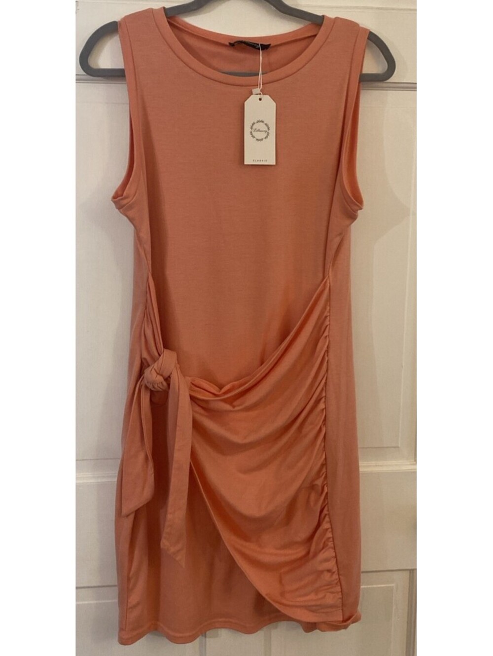 Coral Sleeveless Soft Front Sash Semi Wrap Mini Dress 1/2 Lined New Large